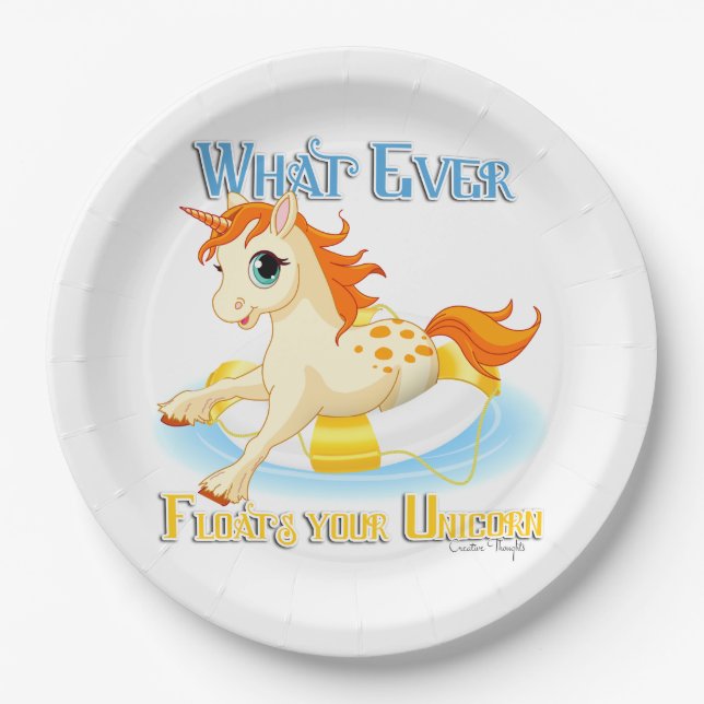 Whatever Floats Your Unicorn Paper Plate (Front)
