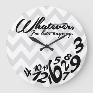 whatever - grey and white chevron large clock