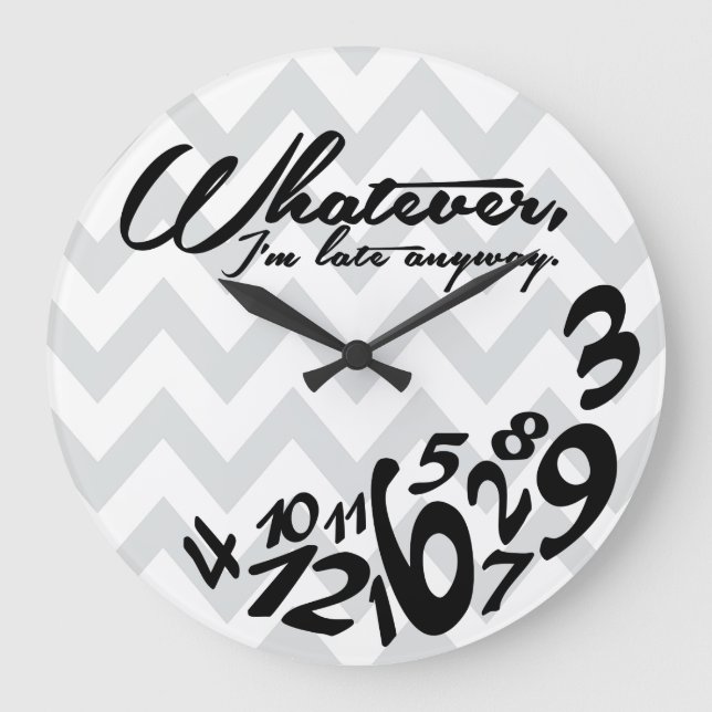 whatever - grey and white chevron large clock (Front)