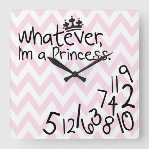 Whatever, I'm a Princess - pink and white chevron Square Wall Clock