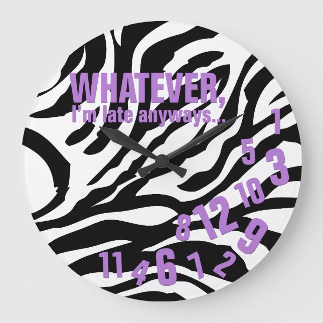 whatever, I'm late anyways - black zebra stripes Large Clock (Front)