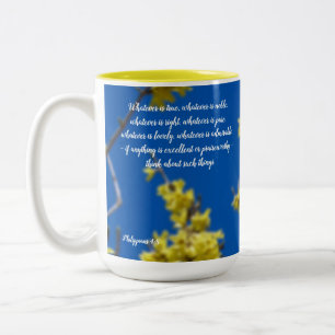 Whatever is Lovely Yellow Flowers Two-Tone Coffee Mug