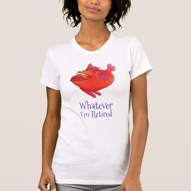 Whatever Retired Whimsical Fish Art Red and Pink T-Shirt (Front)