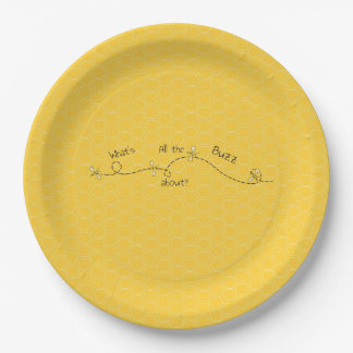 "What's All The Buzz About?" Hand-Drawn Honeycomb Paper Plate