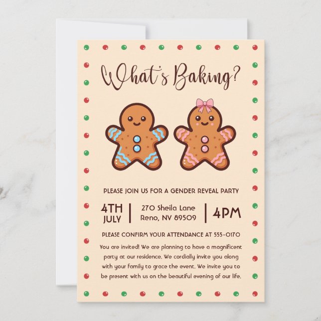 What's Baking Gingerbread Gender Reveal  Invitation (Front)