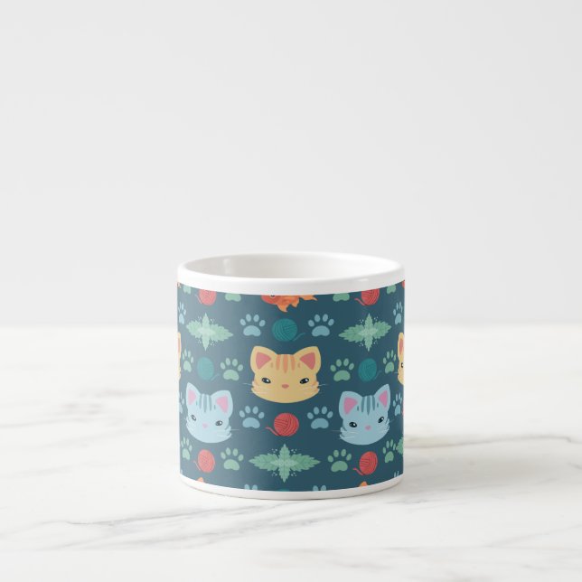 What's Cool, Kitty Cat in Blue and Yellow Espresso Cup (Front)