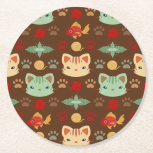 What's Cool, Kitty Cat in Earthy Colours Round Paper Coaster