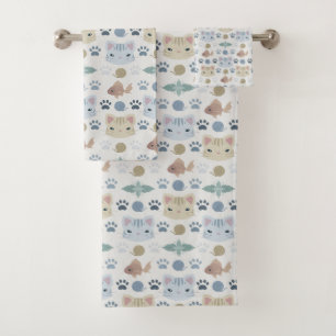 What's Cool, Kitty Cat in Gray and Beige Bath Towel Set