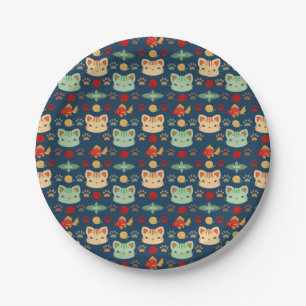 What's Cool, Kitty Cat in Navy Blue and Yellow Paper Plate