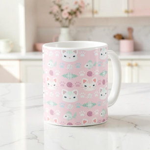 What's Cool, Kitty Cat in Pink and Mint Coffee Mug