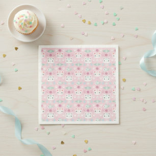 What's Cool, Kitty Cat in Pink and Mint Napkin