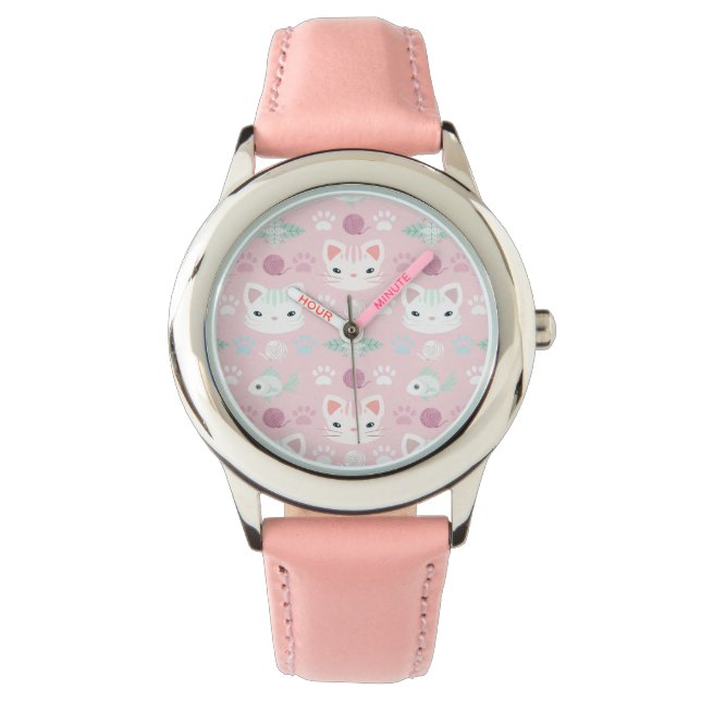 What's Cool, Kitty Cat in Pink and Mint Watch (Front)