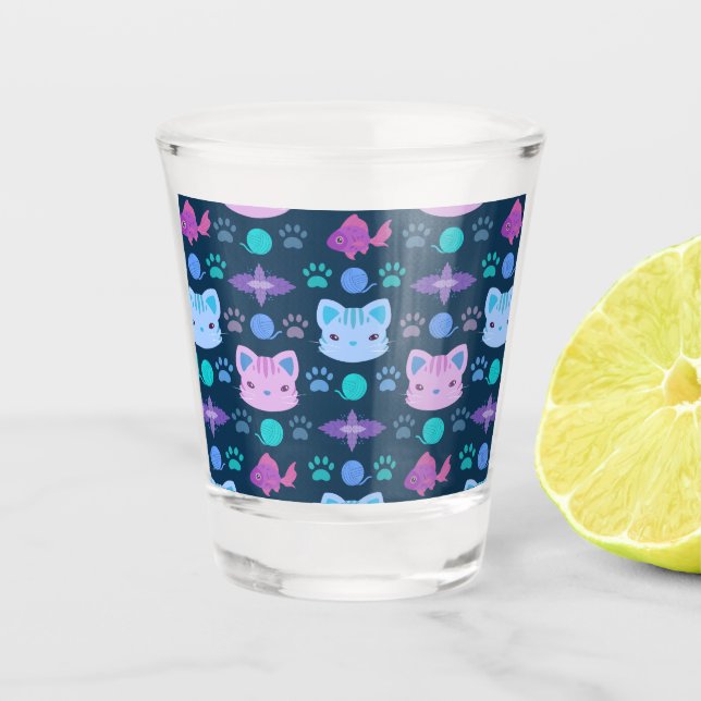 What's Cool, Kitty Cat in Purple and Blue Shot Glass (Front)