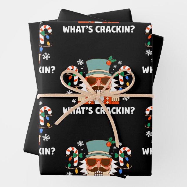 What's Crackin Christmas Nutcracker Funny Xmas Wrapping Paper Sheet (In situ)