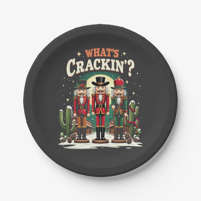 What's Cracking Nutcracker Cactus Christmas Funny Paper Plate (Front)