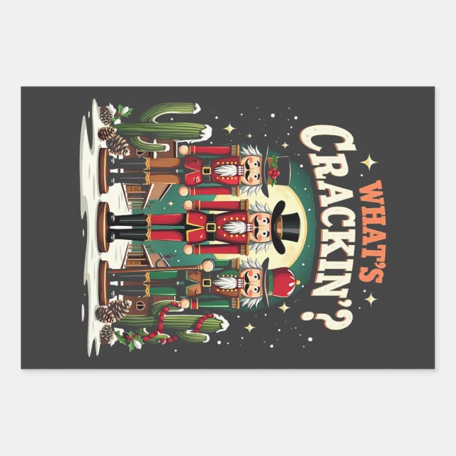 What's Cracking Nutcracker Cactus Christmas Funny Wrapping Paper Sheet (Front)