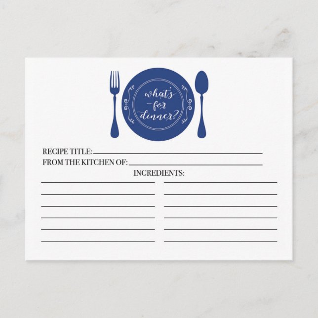 What's for Dinner Bridal Shower Recipe Cards (Front)