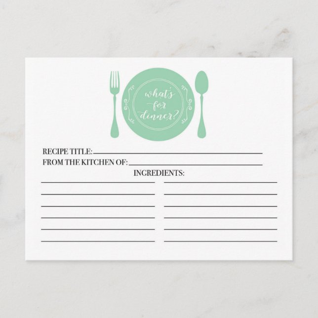 What's for Dinner Bridal Shower Recipe Cards (Front)