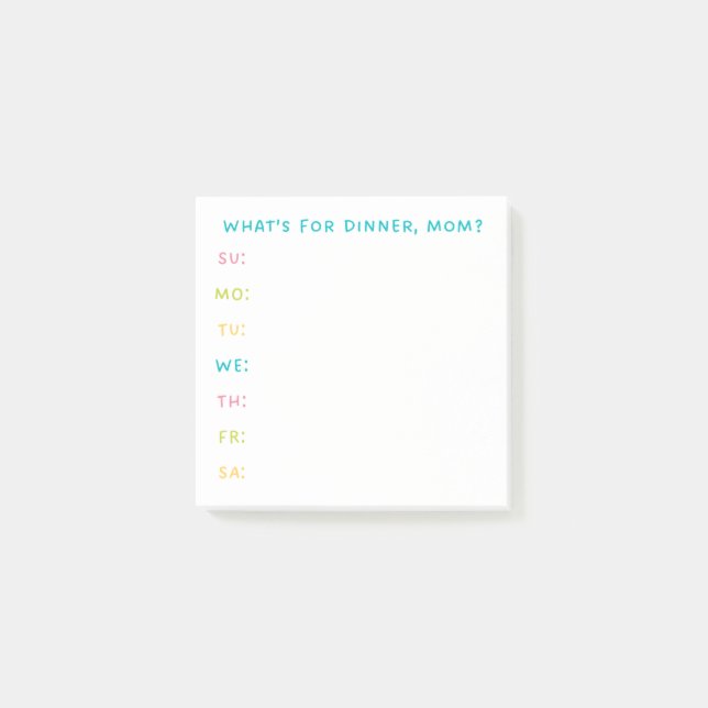 "What's For Dinner, Mum?" Meal Planning Post-Its Post-it Notes (Front)