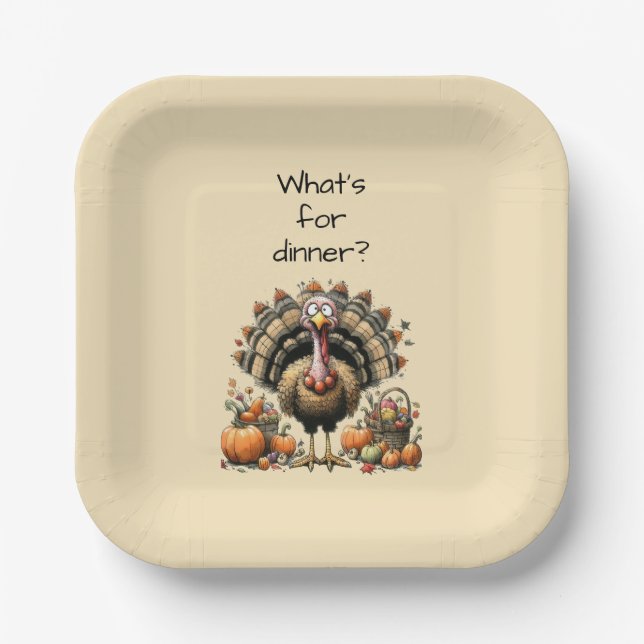 What's for dinner? Quirky Turkey Thanksgiving Paper Plate (Front)