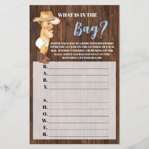 What's in the Bag Cowboy Baby Shower Game card