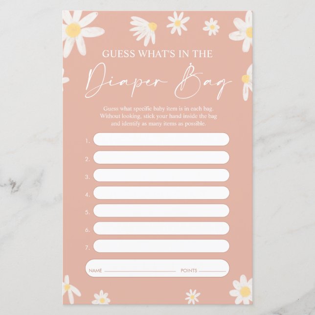 What's in the Diaper Bag Game, Daisy Baby Shower  (Front)