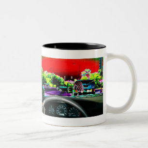 What's in your mug? - car view Two-Tone coffee mug