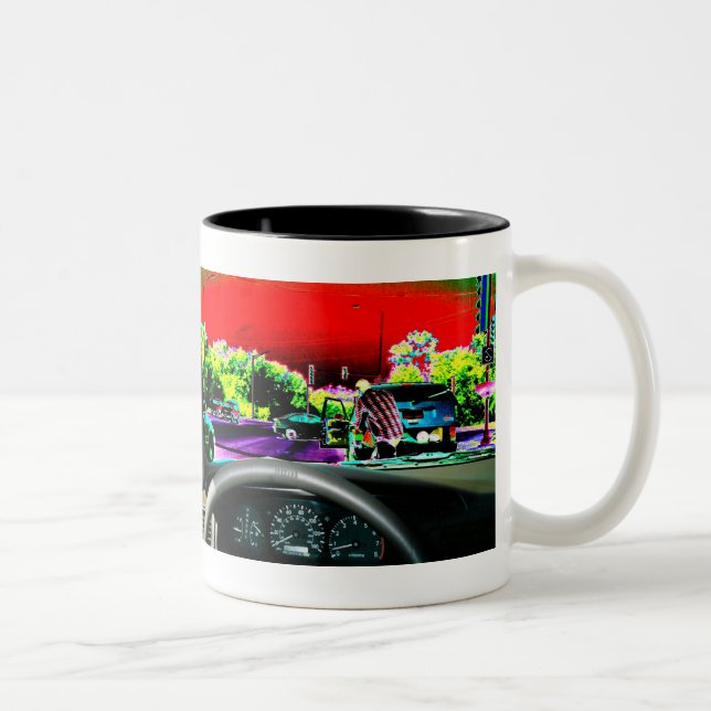 What's in your mug? - car view Two-Tone coffee mug (Right)