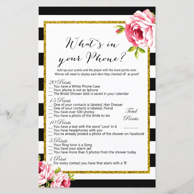 What's in your Phone - Bridal Shower Game (Front)