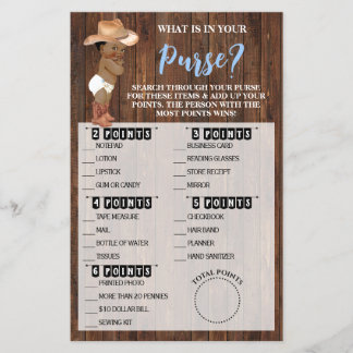 What's In Your Purse AA Cowboy Shower Game Card