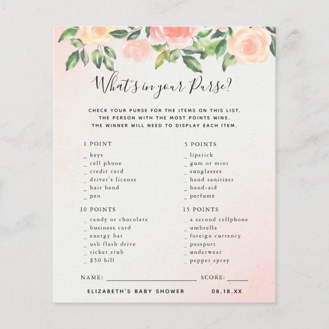 What's in your Purse | Baby Shower Game (Front)