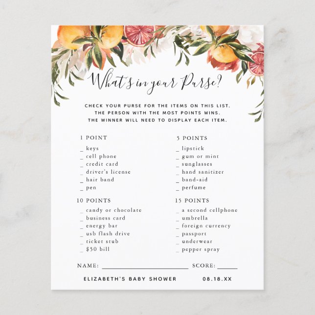 What's in your Purse | Baby Shower Game (Front)