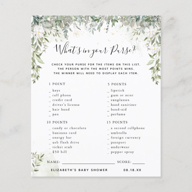 What's in your Purse | Baby Shower Game (Front)