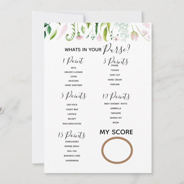 what's in your purse baby shower game mum to be invitation (Front)