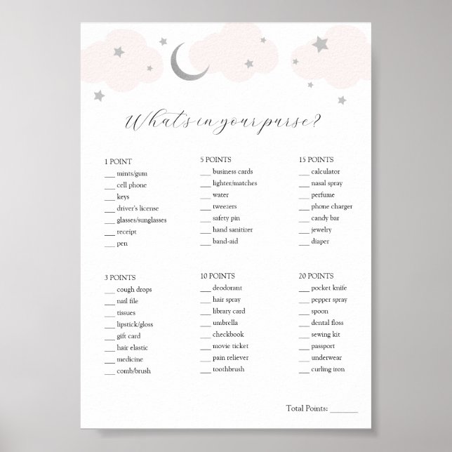 What's in Your Purse Baby Shower Game Poster (Front)
