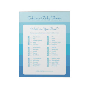 What's In Your Purse Blue Ombre Baby Shower Notepad
