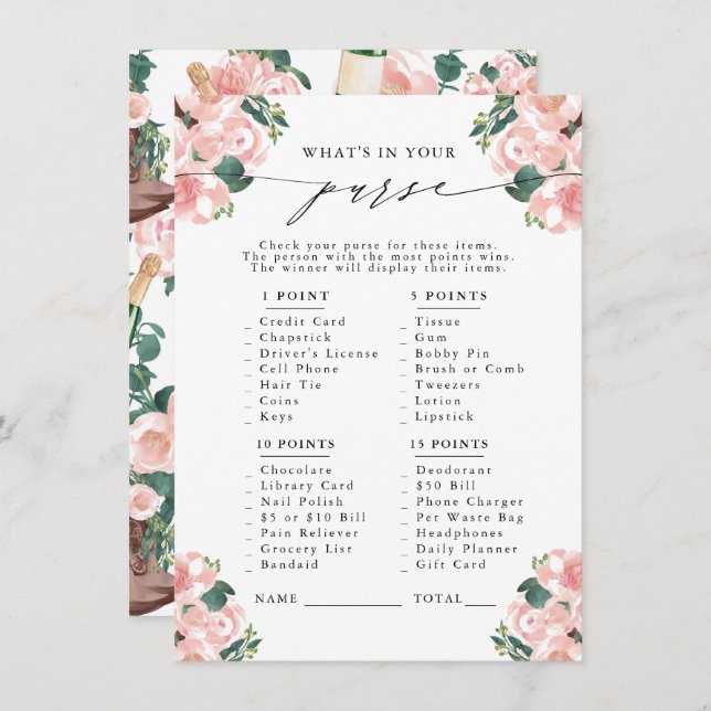 What's In Your Purse? Boots & Bubbly Party Game Enclosure Card (Front/Back)
