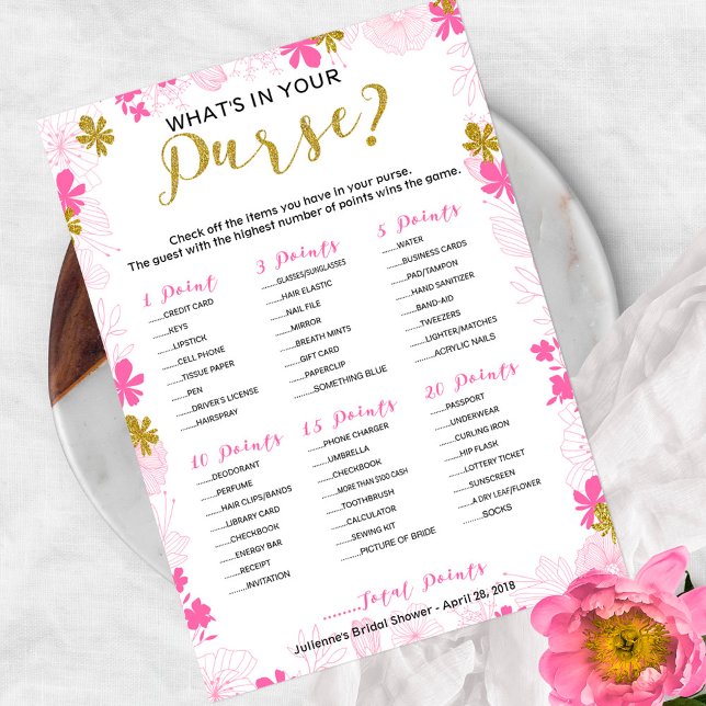 Whats In Your Purse Bridal Shower Game Floral Invitation (Creator Uploaded)