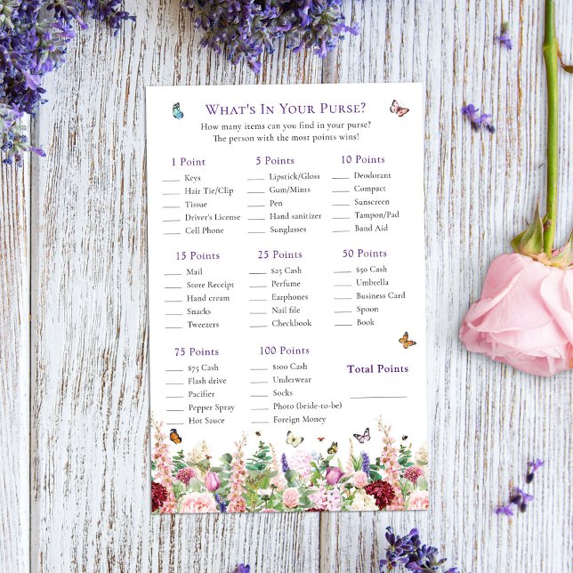 What's In Your Purse Butterfly Bridal Shower Game (Creator Uploaded)