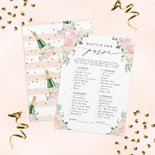 What's In Your Purse? Champagne Floral Party Game Enclosure Card
