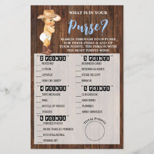 What's In Your Purse Cowboy Baby Shower Game Card
