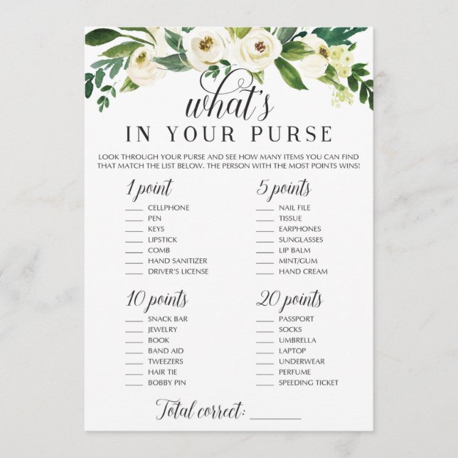 What's In Your Purse Game for Wedding Shower Invitation (Front)