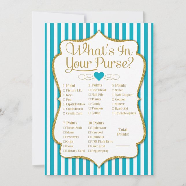 What's In Your Purse Game Turquoise Gold Shower (Front)