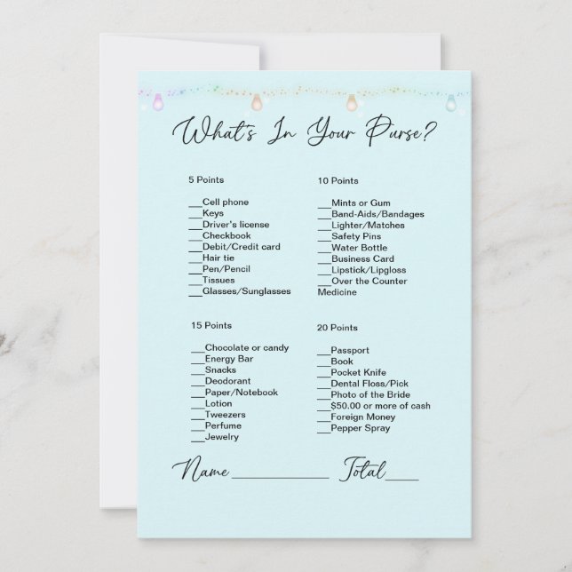 What's In Your Purse Hanging Lights Bridal Shower Invitation (Front)