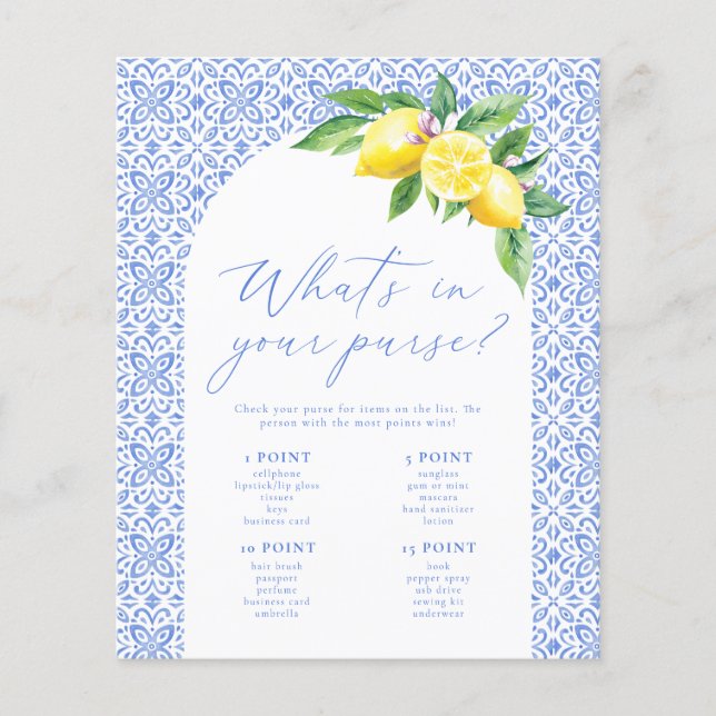 What's in Your Purse Italian Bridal Shower Game (Front)