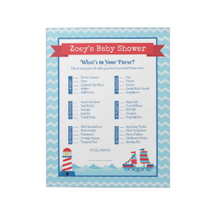 What's In Your Purse Nautical Theme Baby Shower Notepad
