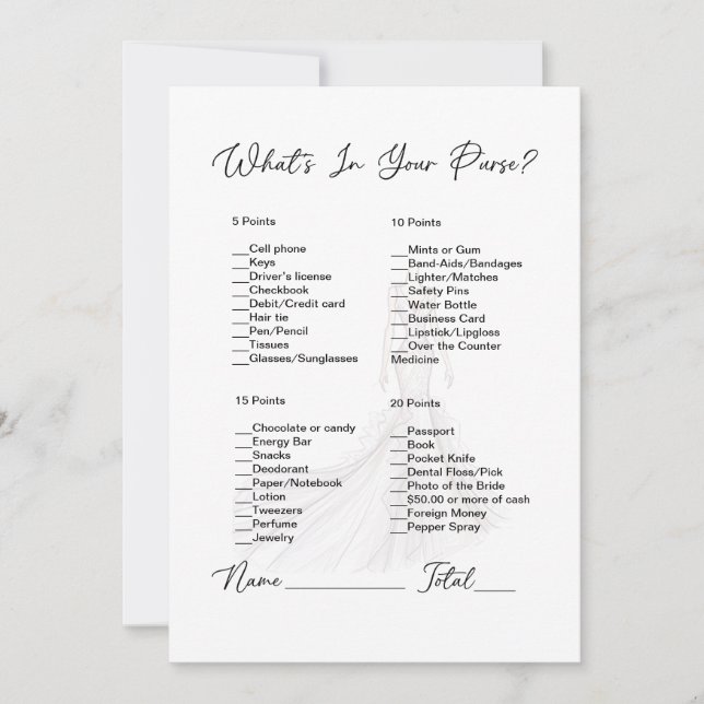 What's In Your Purse Wedding Dress Bridal Shower Invitation (Front)