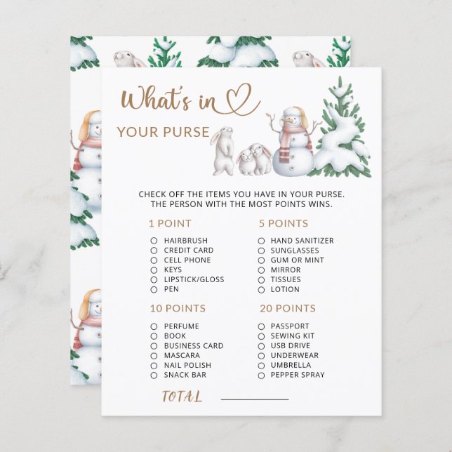 What's in your purse winter baby shower game (Front/Back)