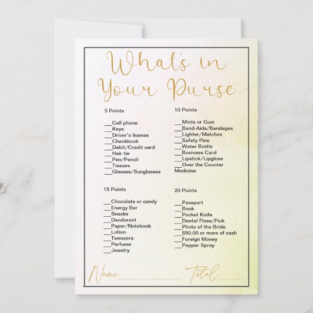 What's In Your Purse Yellow Ombre Bridal Shower Invitation (Front)