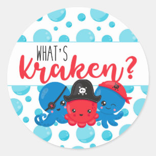 "What's Kraken" Octopus Pirate Children's Birthday Classic Round Sticker